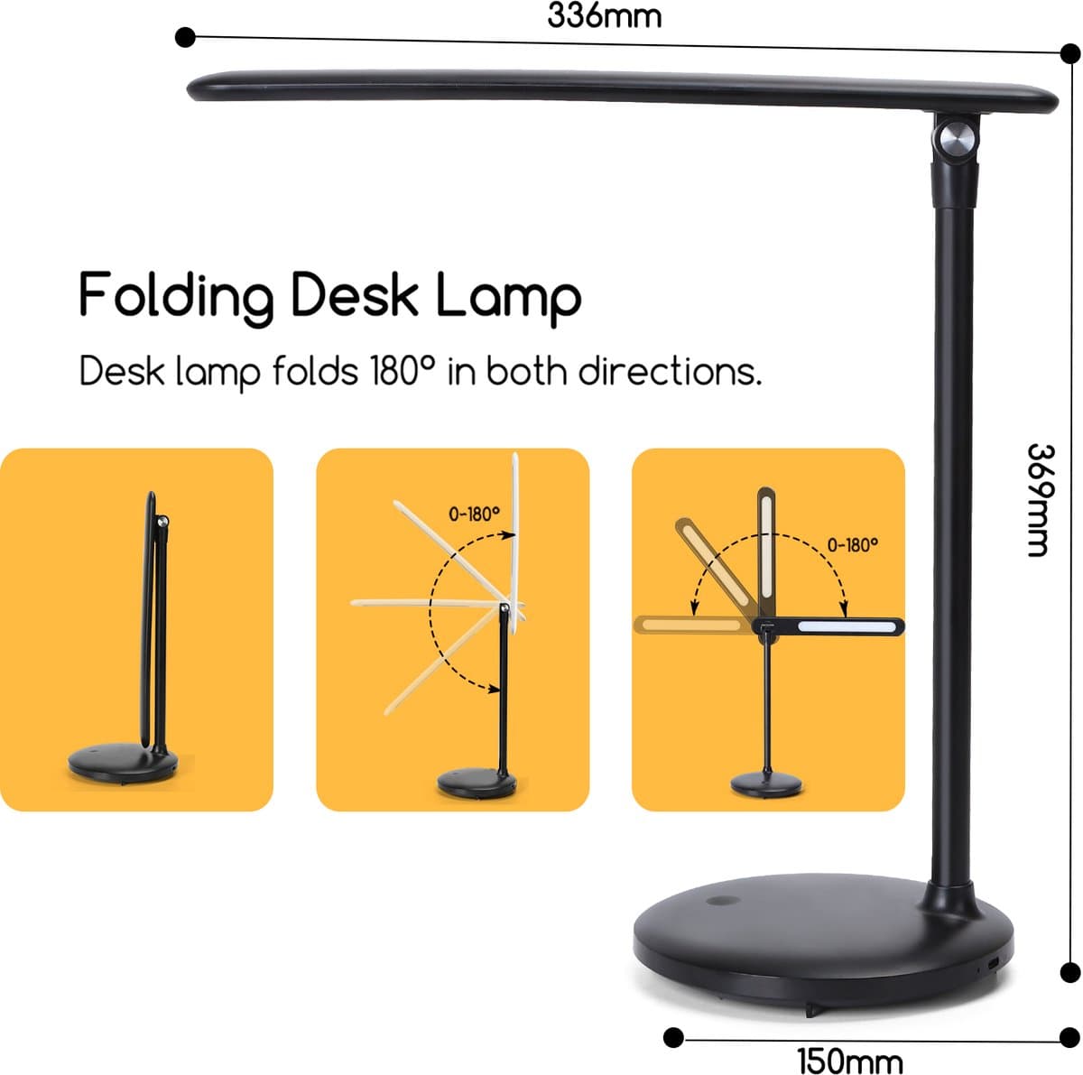 Aigostar Bureaulamp LED Dimbaar - 3 kleuren licht - 5 Helderheidsniveaus - Touch Control - Verstelbare Leeslamp - Bedlamp - Nachtlampje- Zwart thumbnail 5