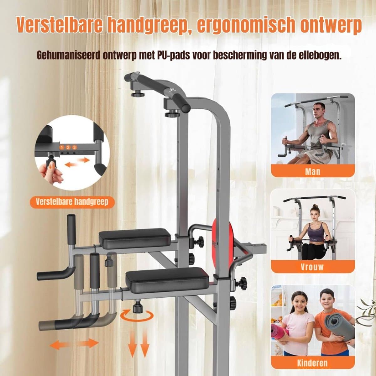 Ploutos® Pull Up Station - Fitness Tower met Optrekstang & Dip Bars - Home Gym Krachtstation - Grijs - 67cm x 86cm x 219cm thumbnail 8