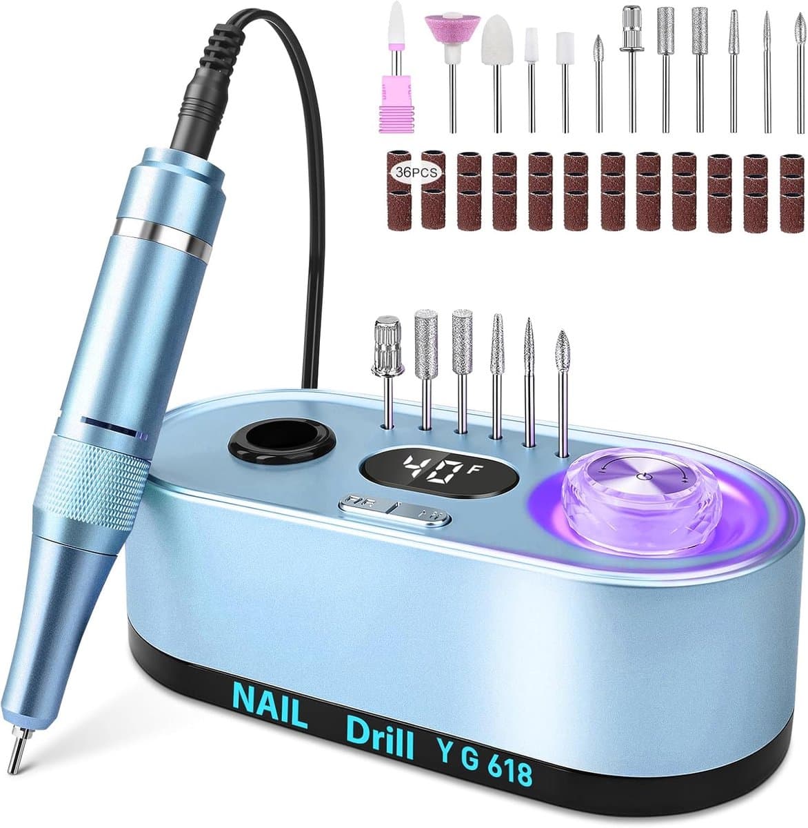 SnelShoppen - Professionele Nageldroger 40000RPM, Elektrische Nagelvijl voor Acryl en Gel Nagels, Multifunctioneel Nagelset met 12 Bits, Luminous Touc