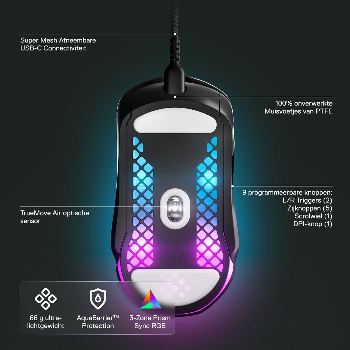 SteelSeries Aerox 5 - Bedrade Gaming Muis - 9 Programmeerbare Knoppen - Zwart thumbnail 2