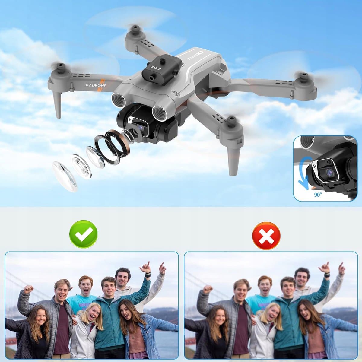 Drone met dubbele camera - quadcopter - Obstakel ontwijking - 4K - opvouwbaar - Inclusief opbergtas en 3 batterijen - voor luchtfotografie en buiten thumbnail 6