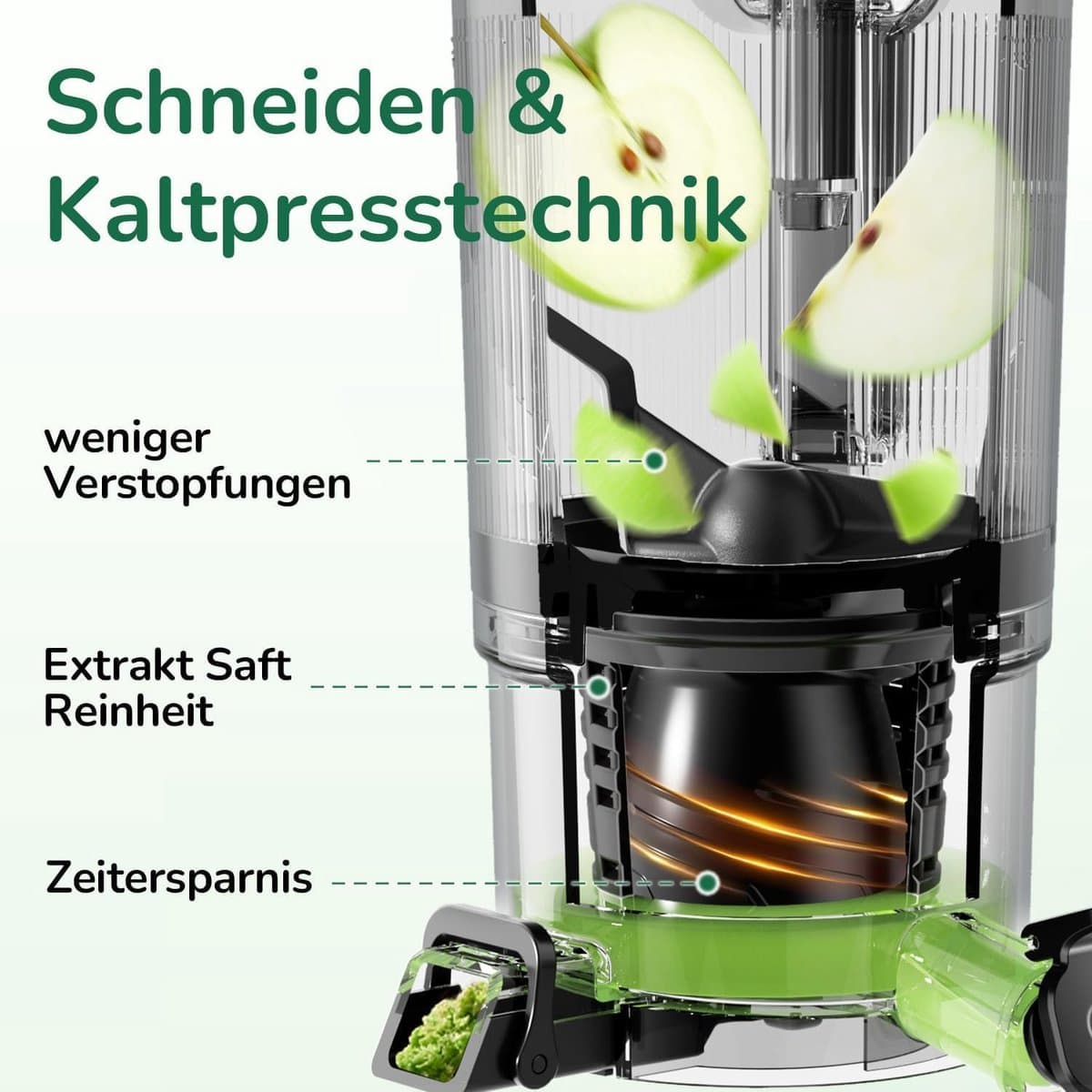 OLOEY De Canoly slowjuicer heeft een inhoud van 2,6 liter-een grote vulopening van 150 mm en een 3-in-1 filter-waardoor hij geschikt is voor zowel sap als notenmelk-Hij beschikt ook over een automatische hakfunctie en een koudpersfunctie thumbnail 6