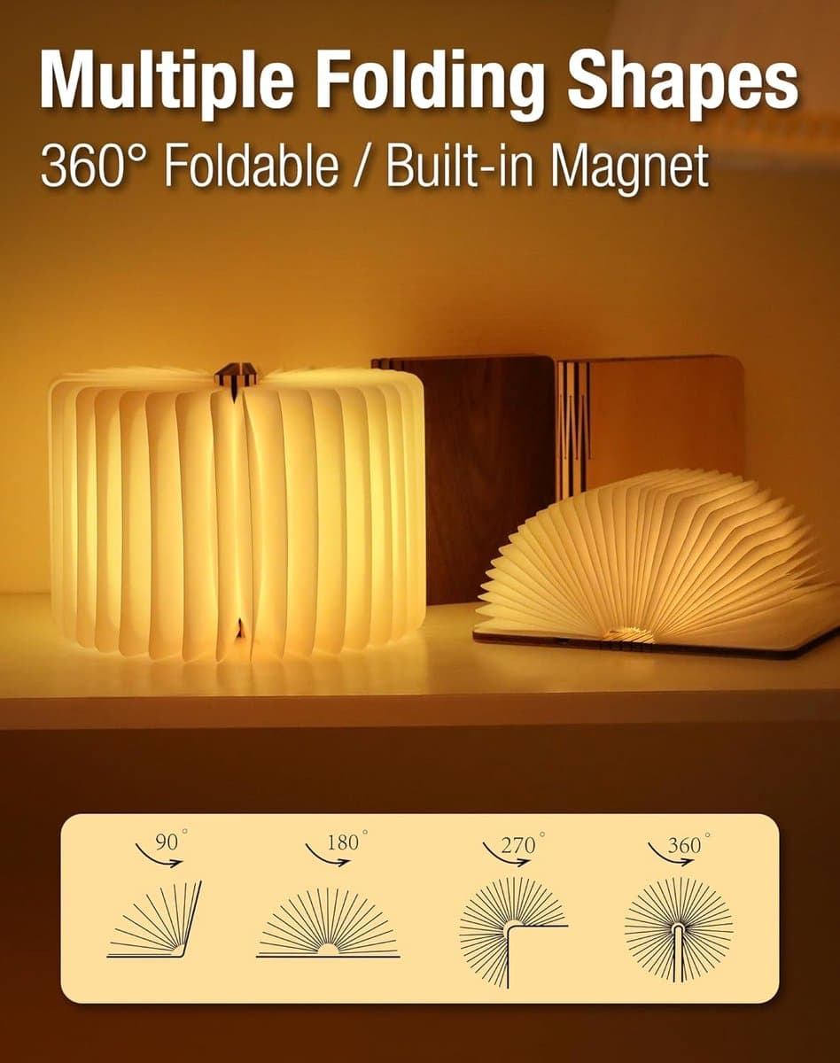 12 Cm Boeklamp Hout - Opvouwbare Boekenlamp - Opvouwbaar Nachtlampje - Sfeerverlichting Binnen - Led-Sfeerverlichting - Magnetische Sfeerverlichting - USB Oplaadbare - Magnetisch - Walnoot - Decoratie Woonkamer thumbnail 7