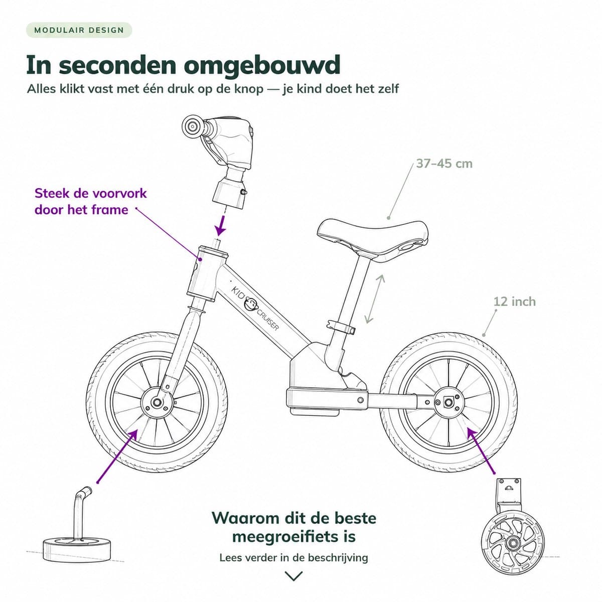 Kidcruiser PedalPlay 3-in-1 loopfiets met luchtbanden thumbnail 7