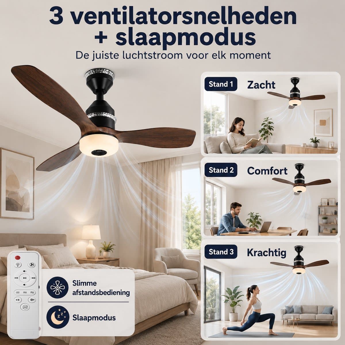 MUPOO Houtlook plafondventilator met verlichting RGB Ø61cm-RGB LED plafonventilator afstandsbediening met Bluetooth Speaker-plafonniere met ventilator met 3 Snelheden & Slaapmodus- ventilator lamp plafond Voor slaapkamer,Woonkamer veranda thumbnail 6