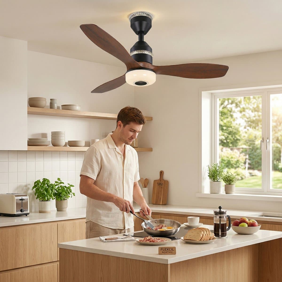 MUPOO Houtlook plafondventilator met verlichting RGB Ø61cm-RGB LED plafonventilator afstandsbediening met Bluetooth Speaker-plafonniere met ventilator met 3 Snelheden & Slaapmodus- ventilator lamp plafond Voor slaapkamer,Woonkamer veranda thumbnail 8