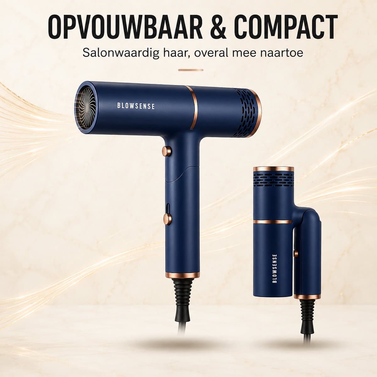 BlowSense® TravelDry Reisföhn Opvouwbaar – Compacte Haardroger voor Reizen, Vakantie en Handbagage – 1400W – Met Concentrator-opzetstuk – Ruimtebesparende Opvouwbare Föhn – Saffierblauw – 2026 Model thumbnail 2