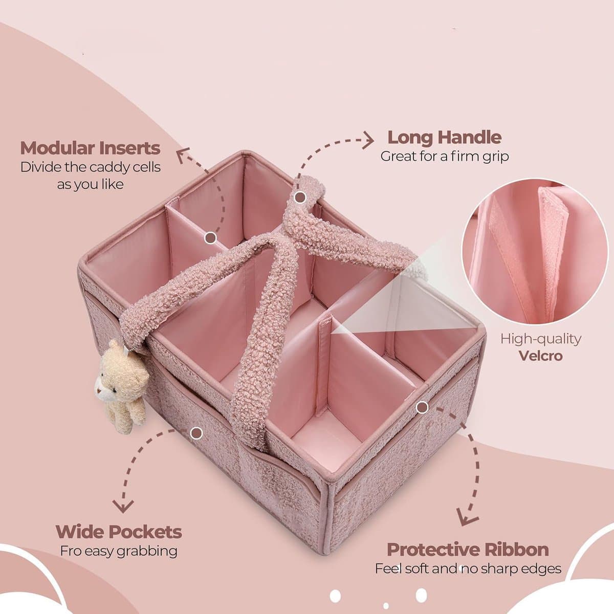 Luiertas - Luiermand - Luiermandje - Speelgoedmand - Luiermand voor Babykameraccessoires - Luier Organizer -Zwangerschapscadeaus -Met handvat- Opbergmand voor babyluiers en doekjes - Organizerr - Kraamcadeau -roze thumbnail 3