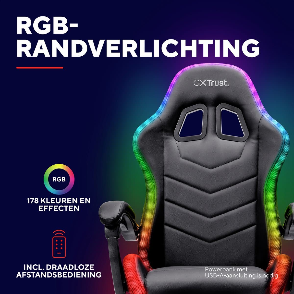 Trust GXT 704 Roniq RGB - Gaming stoel - Gamingstoel - RGB Verlichting - Gamestoel met Verstelbare Rugleuning En Zitting - Zwart thumbnail 8
