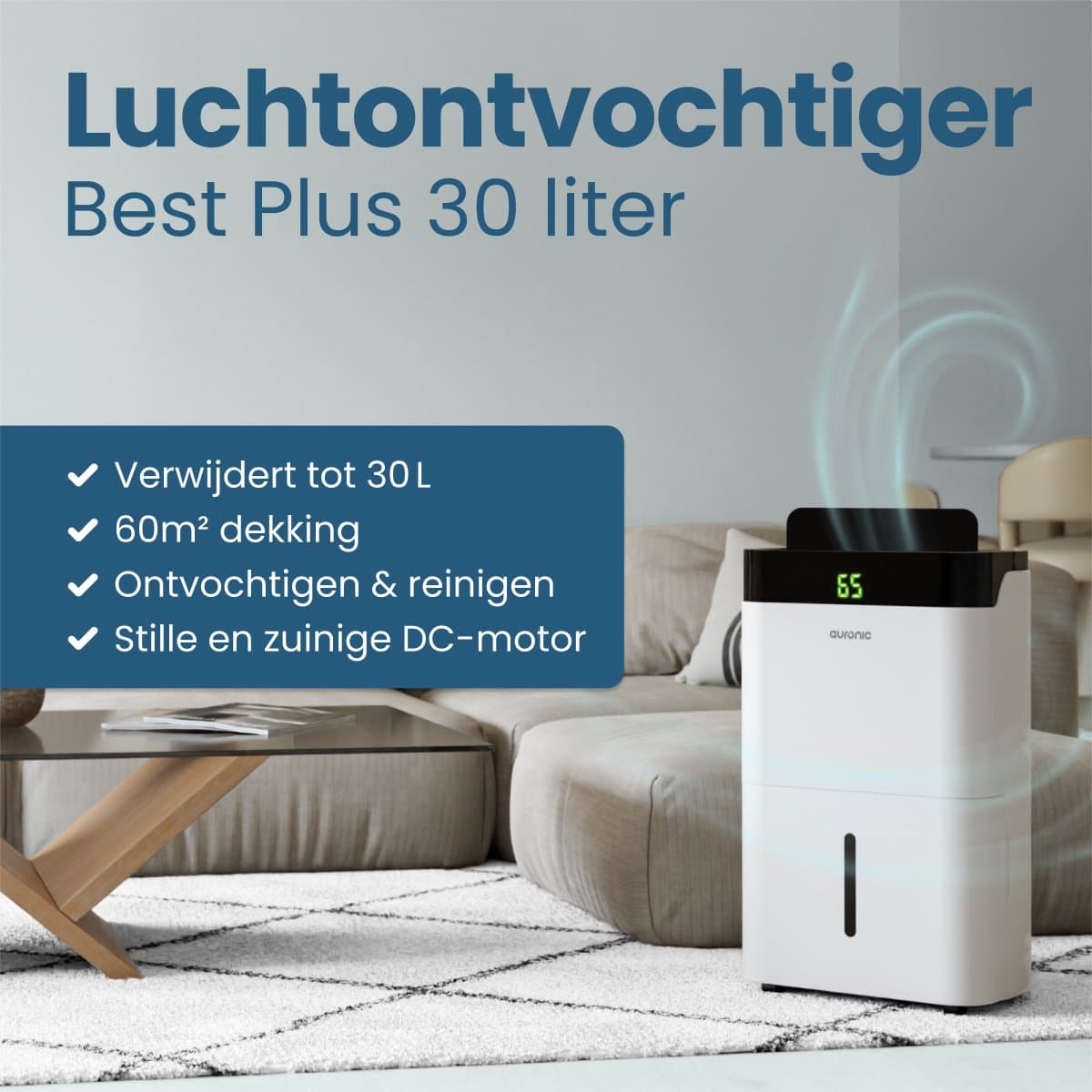 Auronic Luchtontvochtiger en Luchtreiniger - Best Plus Series - Ontvochtigt 30L per dag - 5L Waterreservoir - Slaapkamer, Badkamer, Woonkamer en Kantoor - Vochtopnemer voor in Huis - Wit thumbnail 2