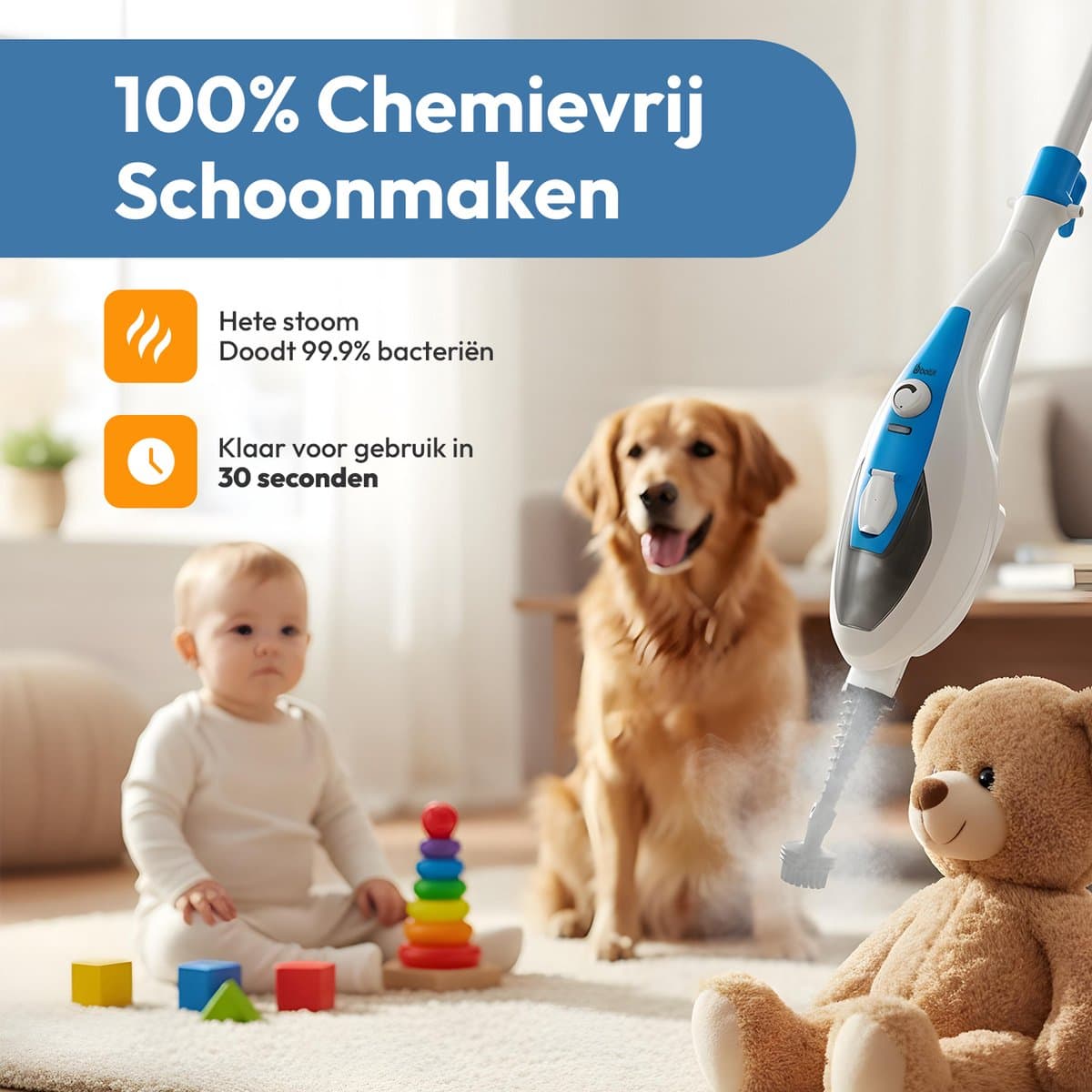 BOLLIT Hoge Druk 2 in 1 Stoomreiniger - Handstomer - 1500W 16 in 1 - Vlekkenreiniger - Voor Alle Vloeren, Bank, Badkamer En Tapijt Reinigen thumbnail 2