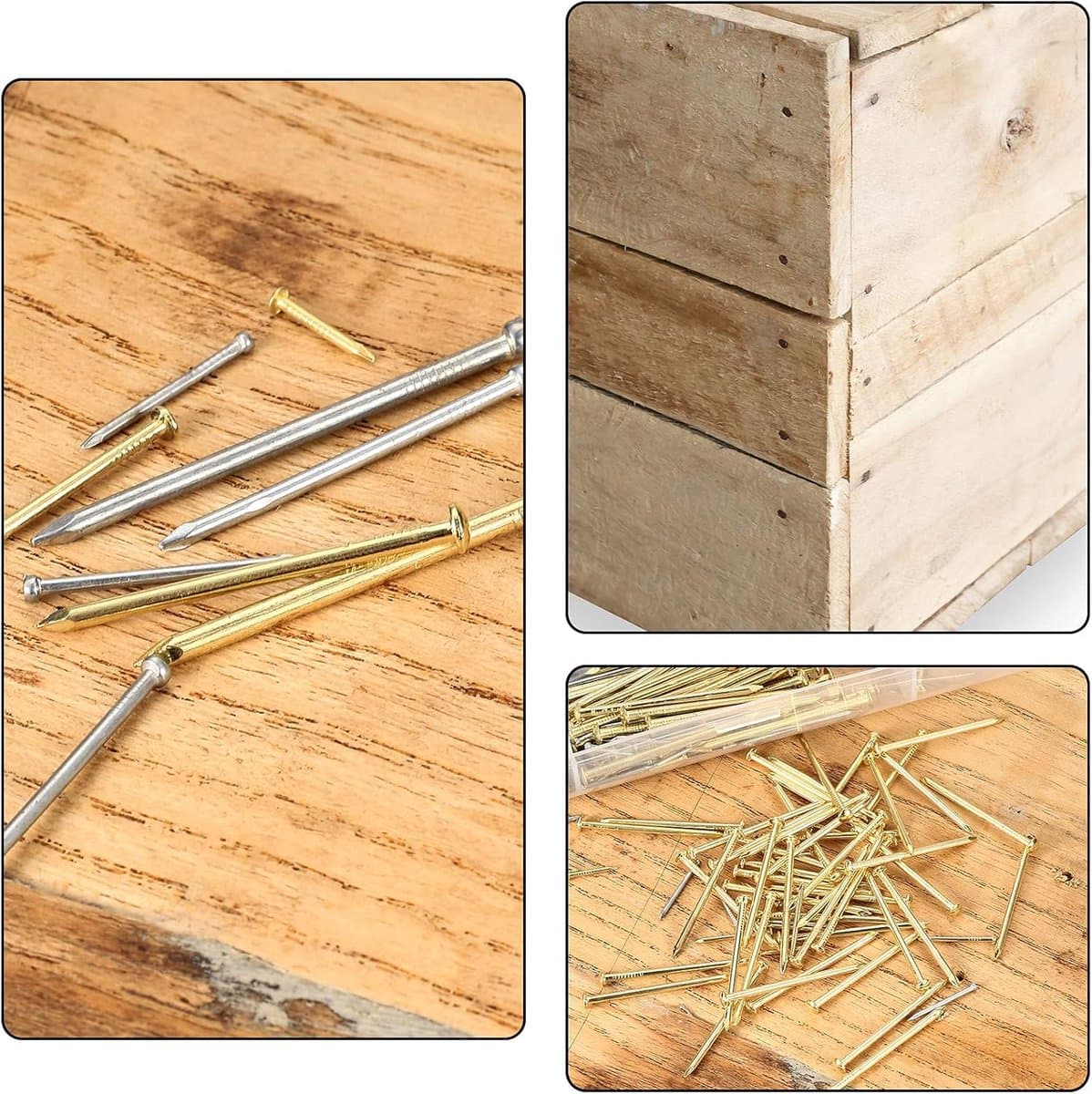 Diverse nagelset met 1000 stuks voor doe-het-zelf en knutselen - Platte nagels voor houtbewerking en ophangen van foto's thumbnail 6