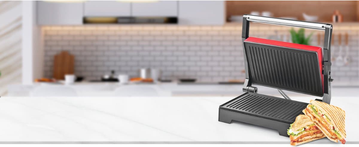 DailySupplies® Contactgrill - Tosti Apparaat - Tosti-ijzers - Panini Grill - Rood met zwart thumbnail 3