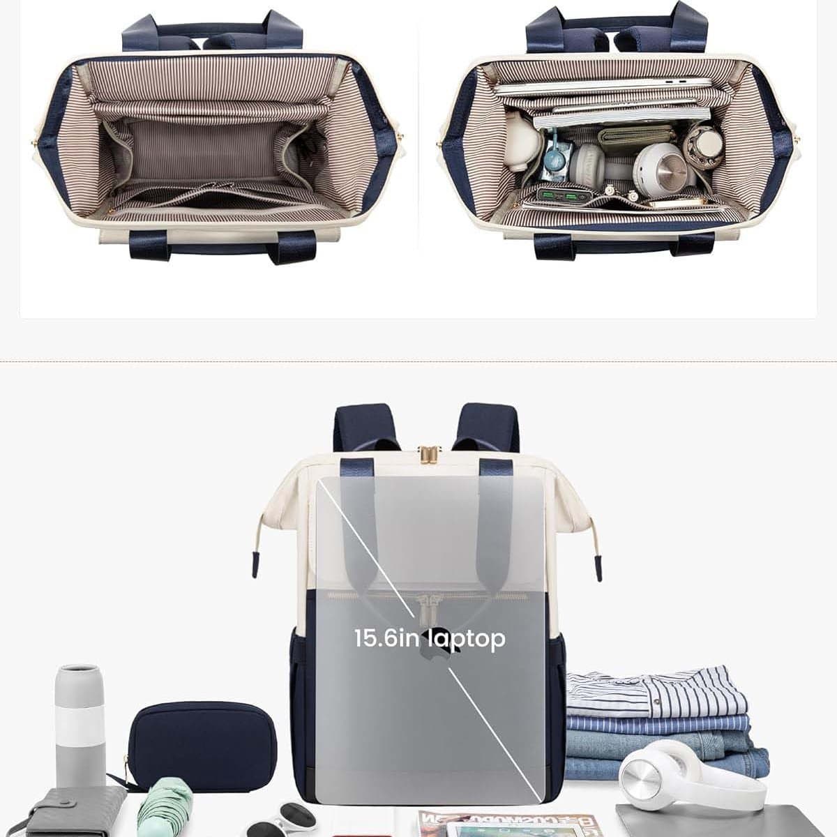 Rugzak Dames Groot, Laptop Rugzak met Laptopvak 15 Inch, Reisrugzak Dames Waterdicht, Grote Handtas Rugzak Reizen, Schooltas Modern, Zakelijke Handbagage voor Reizen Vakantie Kantoor thumbnail 8