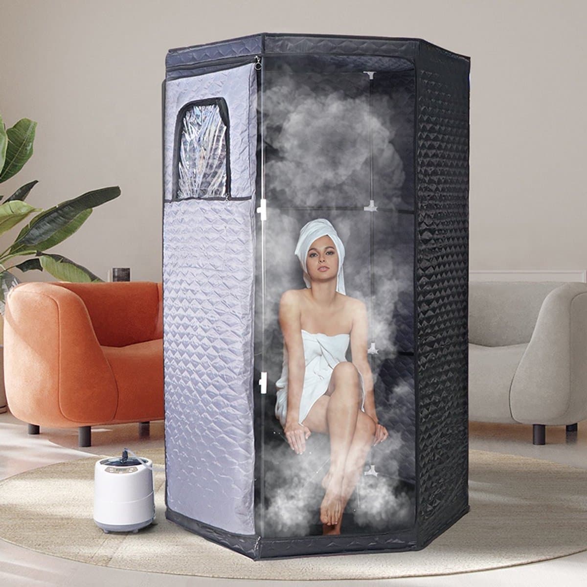 LotaHome - Mobiele Sauna - Draagbare Sauna - Draagbare Stoomsauna Tent - met Stoomgenerator - Stoomverwarming - Stoomsauna - Direct Heet - Saunabox - Draagbare Sauna - 9 Warmtestanden - Sauna voor Thuisgebruik - Ontspanning en Detox thumbnail 5