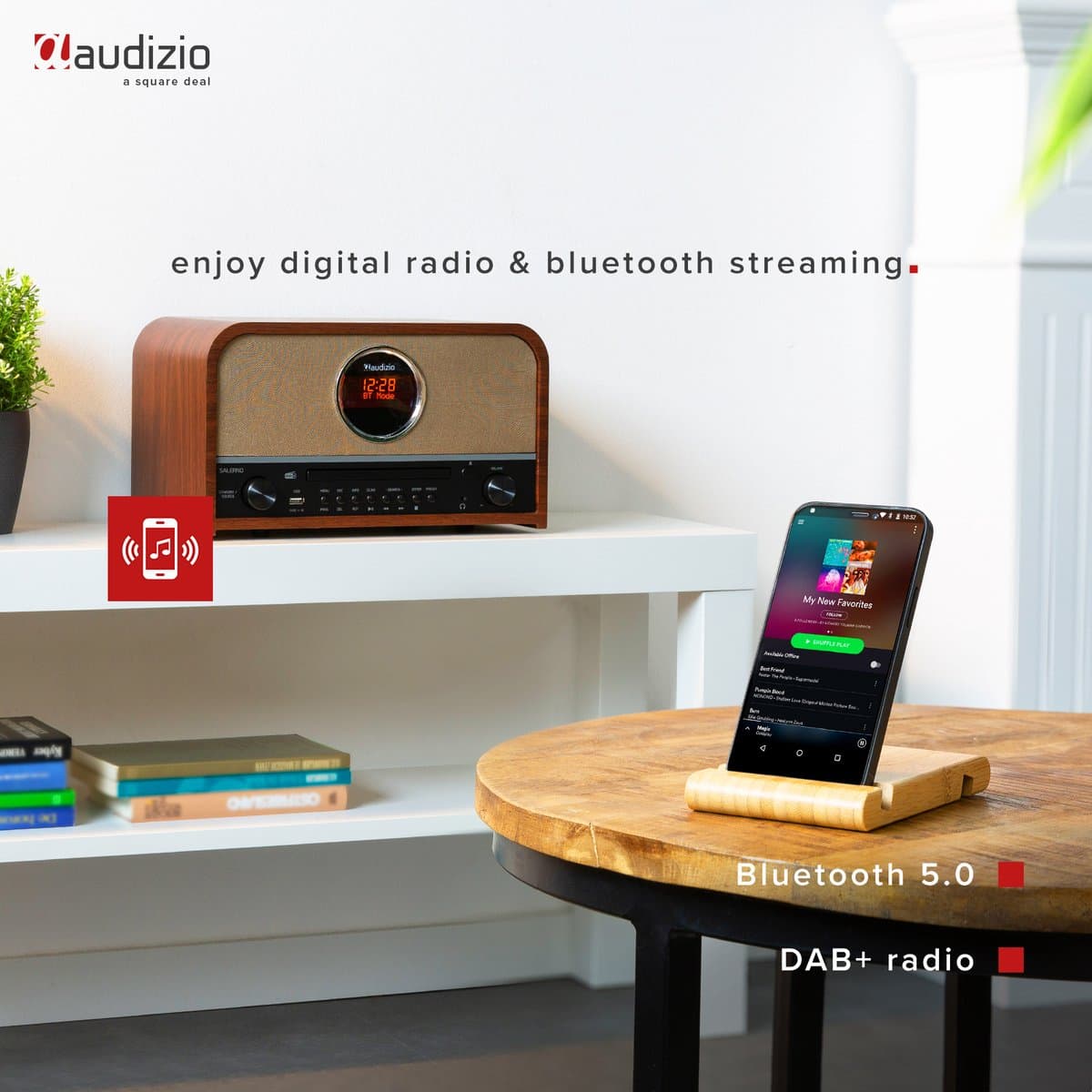 DAB radio met CD speler - Audizio Salerno - Retro radio met Bluetooth en mp3 speler - Stereo - 40W thumbnail 2
