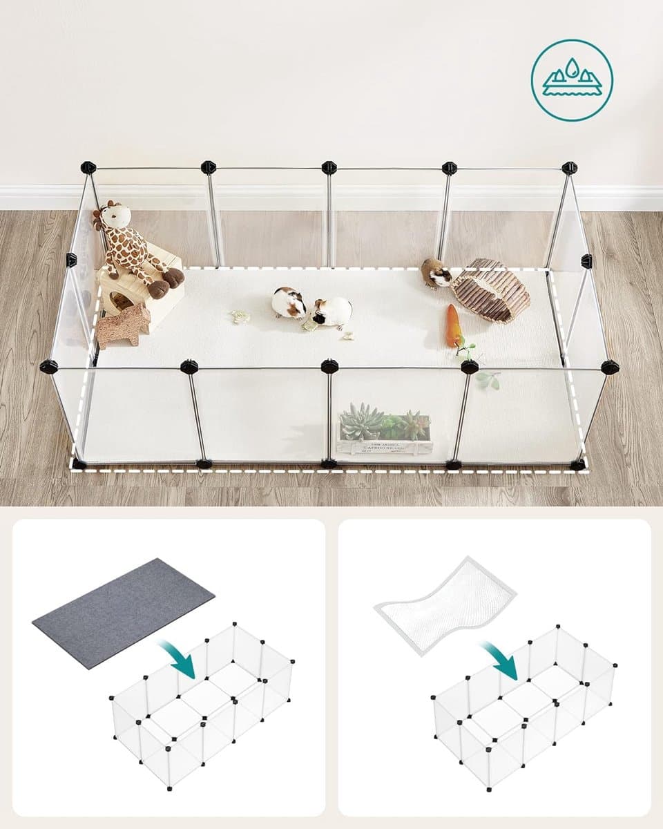 HMPC001W01 Dierenomheining voor kleine dieren, plastic kooi voor binnen, voor hamsters, konijnen, cavia's, 125 x 63 x 42 cm, wit thumbnail 7