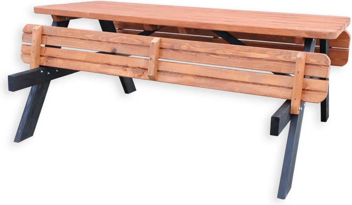 Picknicktafel Bruno | Tuintafel 6 persoons | Bruin Zwart Gespoten Gedroogd Grenen Hout! thumbnail 2