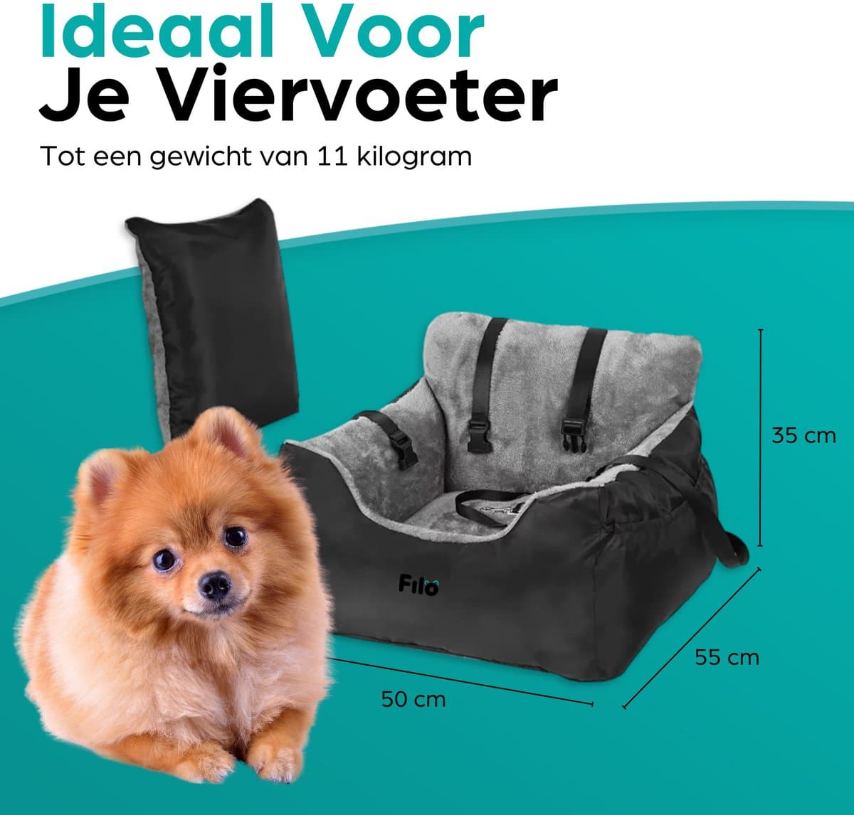 Filo Wasbare Autostoel Hond met Gordel - Hondenmand Auto - Voor in de Auto en Achterbank -Automand Honden - Hondenstoel - Hondenmand thumbnail 6