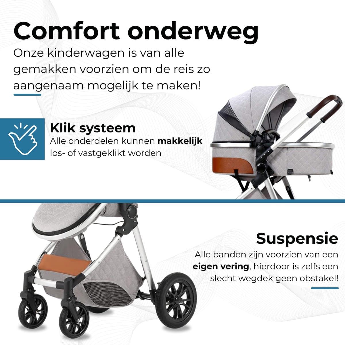 Lunola Nova - Kinderwagen 3-in-1 - incl. autostoel - 0-20kg - XXL - Multifunctionele Buggy 3in1 - Lichtgrijs thumbnail 8