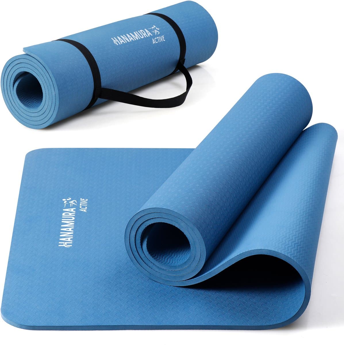 Hanamura Active Yoga Mat - Inclusief draagbare Opbergtas & strap - Fitnessmat van TPE Materiaal - Milieuvriendelijke Fitness Mat - 183x61 - Pilates Mat van 8 mm dik - Blauw thumbnail 7