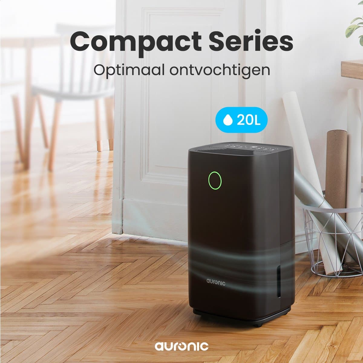 Auronic Luchtontvochtiger - Compact Series - 20L per dag - 4L Waterreservoir - Was-droog functie - Slaapkamer, Badkamer en Woonkamer - Vochtopnemer voor in Huis - Dehumidifier - Zwart thumbnail 2