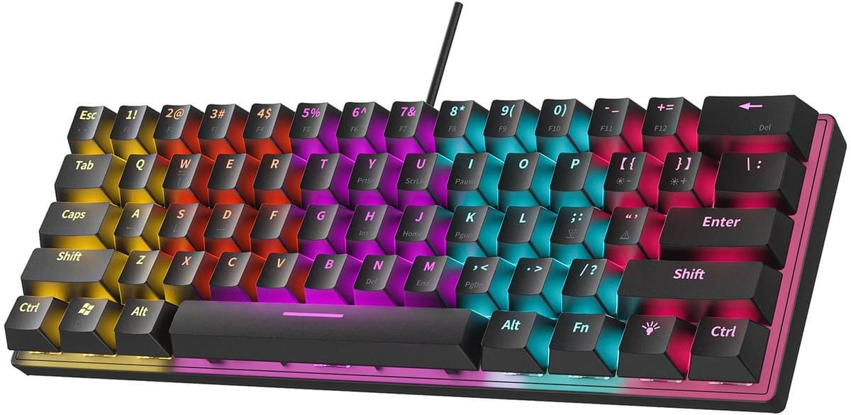 NAXSIR Mechanisch Gaming Toetsenbord 61 Toetsen - Compact RGB Toetsenbord met 12 Lichteffecten | Plug & Play thumbnail 4