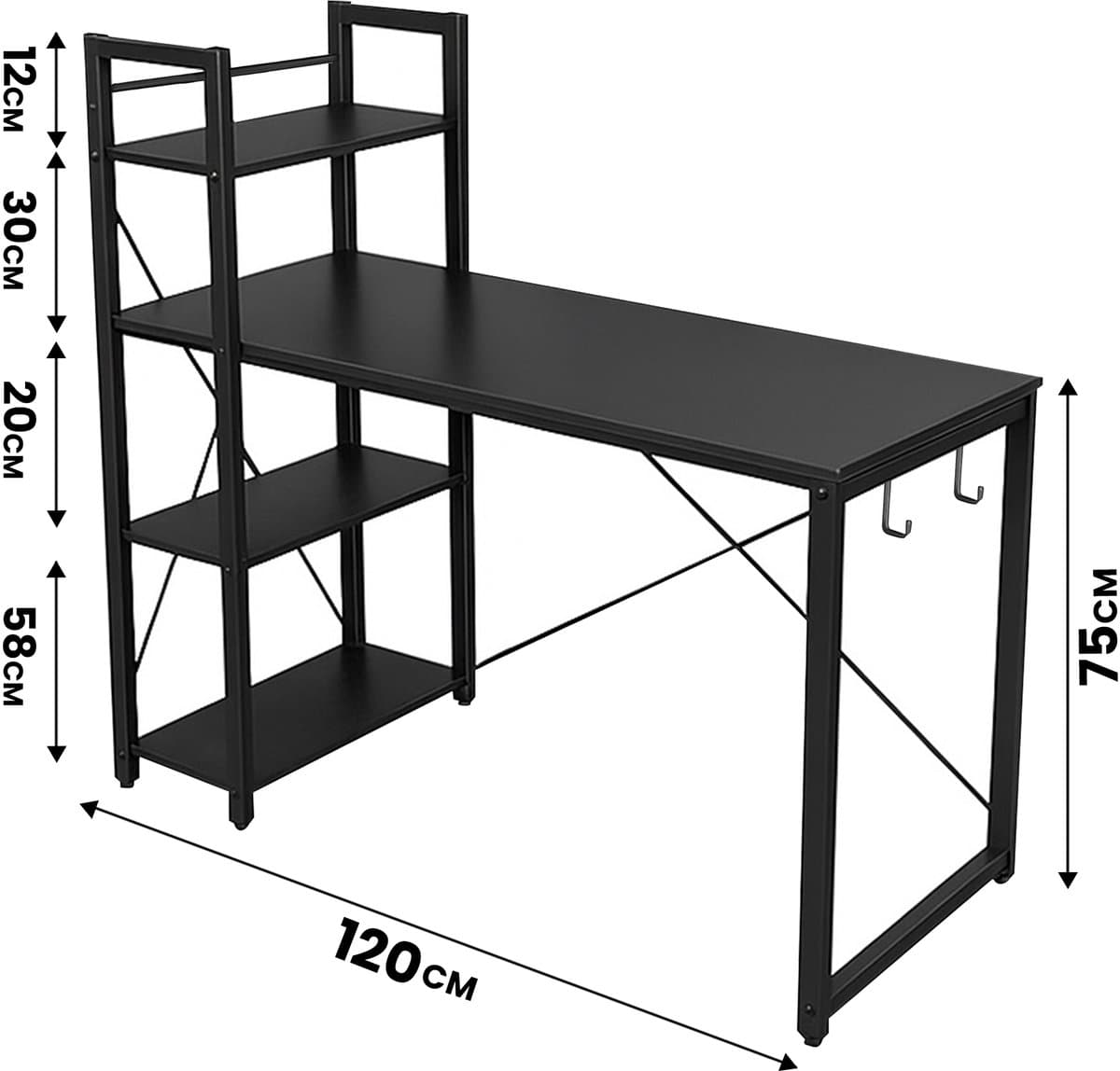 Bayt Bureau - Game Bureau - Gaming bureau - Computertafel - Zwart - 120 x 75 x 120 cm thumbnail 2