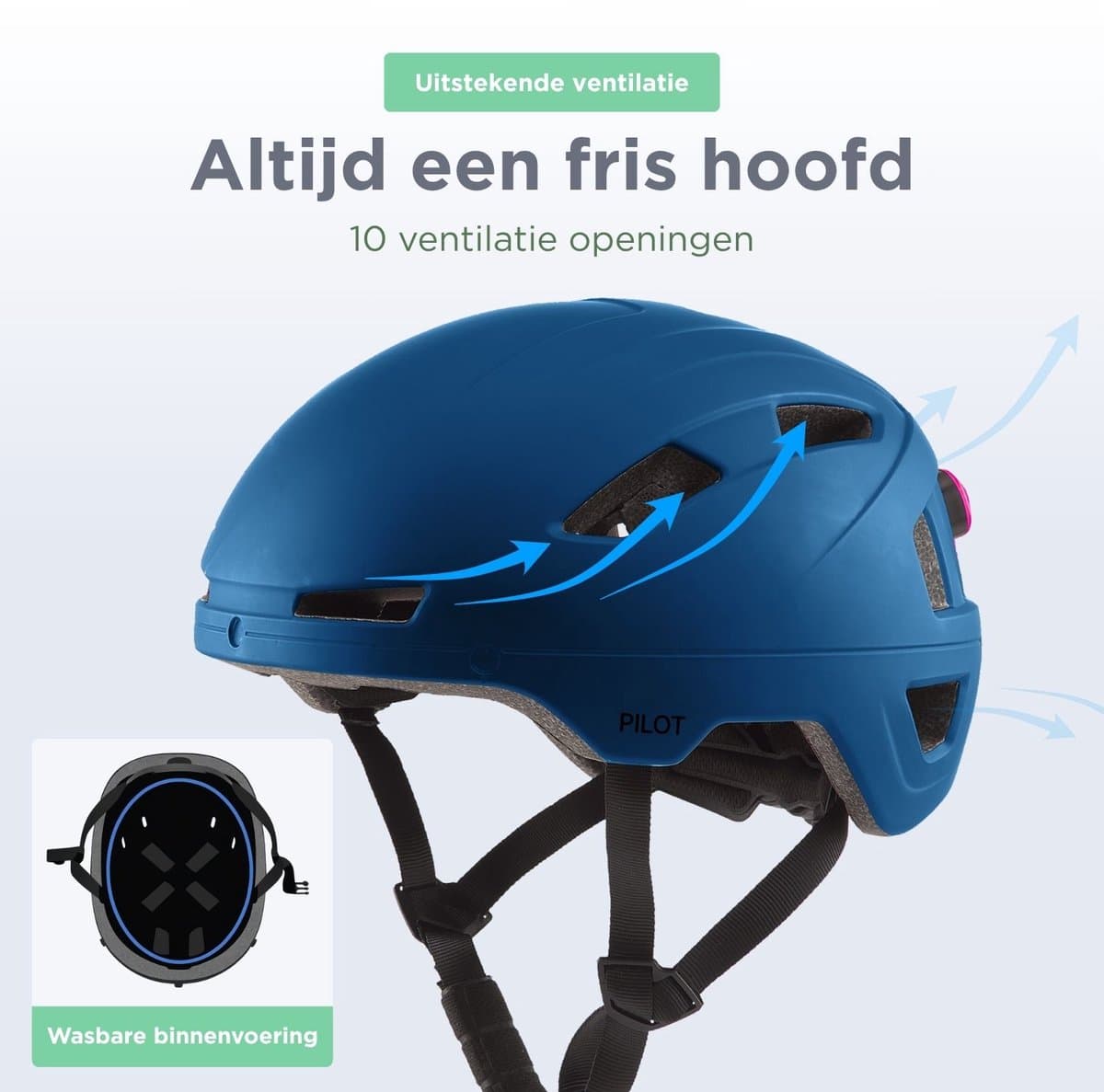 GOOFF® Pilot 3-in-1 Snorfiets Helm met Verlichting en Vizier - Speed Pedelec Fietshelm voor Volwassenen - NTA 8776 - Snorscooter Helm met LED Licht - Goedgekeurd voor Blauw Kenteken en E Bike - Dames en Heren - M - Matblauw thumbnail 7