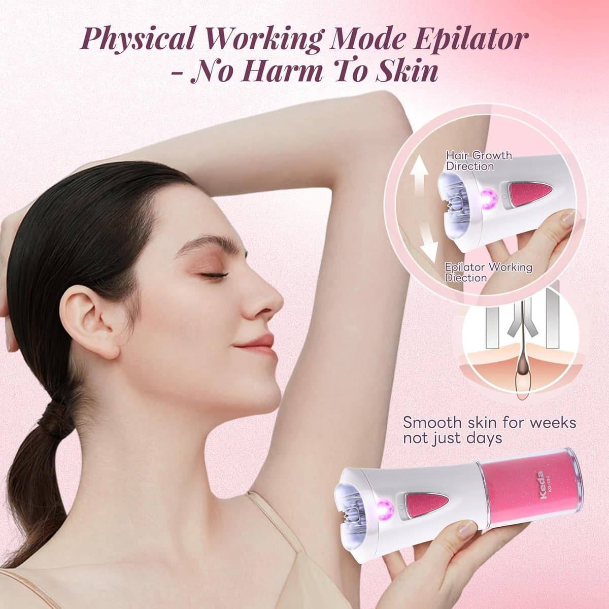 RFWR® Epilator voor dames - elektrische, huidvriendelijke haarverwijderaar voor gezicht & lichaam met koude LED-verlichting thumbnail 7