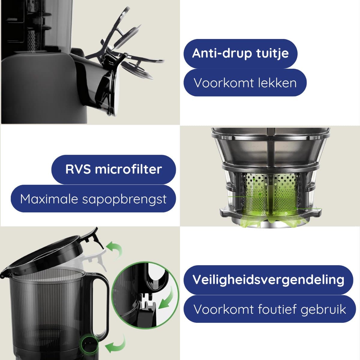 Safecourt Kitchen Sapcentrifuge - Slowjuicer voor Groenten & Fruit - XXL Vulopening - Krachtige motor - Zwart thumbnail 8