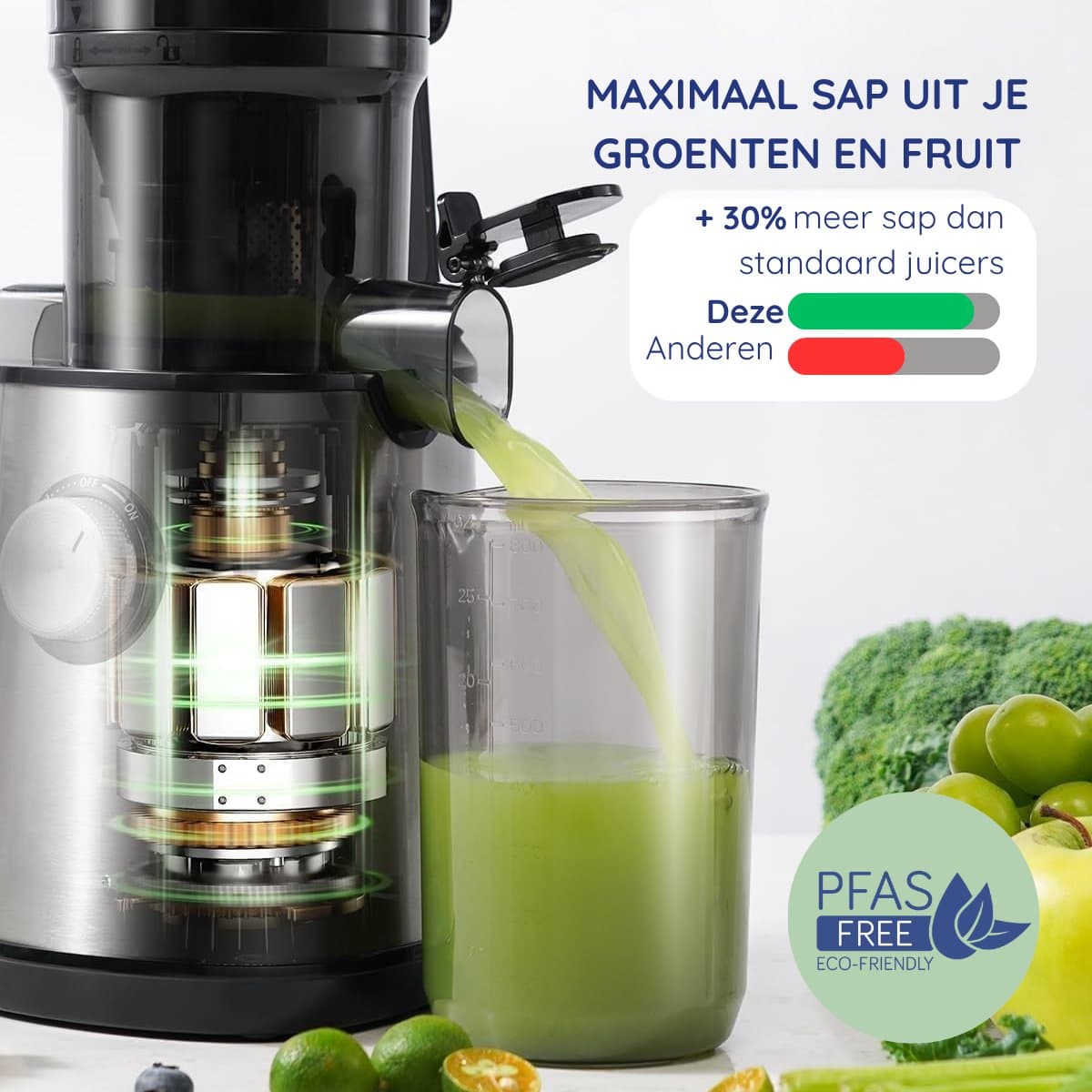 Safecourt Kitchen Sapcentrifuge - Slowjuicer voor Groenten & Fruit - XXL Vulopening - Krachtige motor - Zwart thumbnail 7