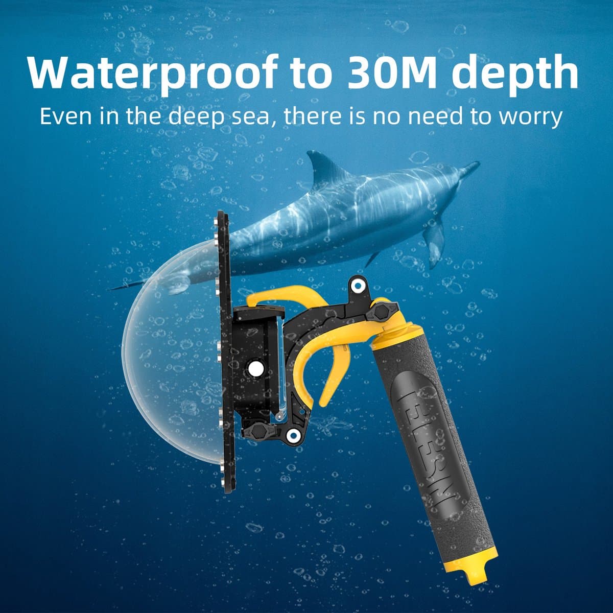 Telesin Waterdichte GoPro Dome — Behuizing voor GoPro Hero 9 / 10 / 11 / 12 / 13 — Ideaal voor split-level beelden — Inclusief drijvende bobber, polsbandje en schoonmaakset — Zwart/Geel thumbnail 4