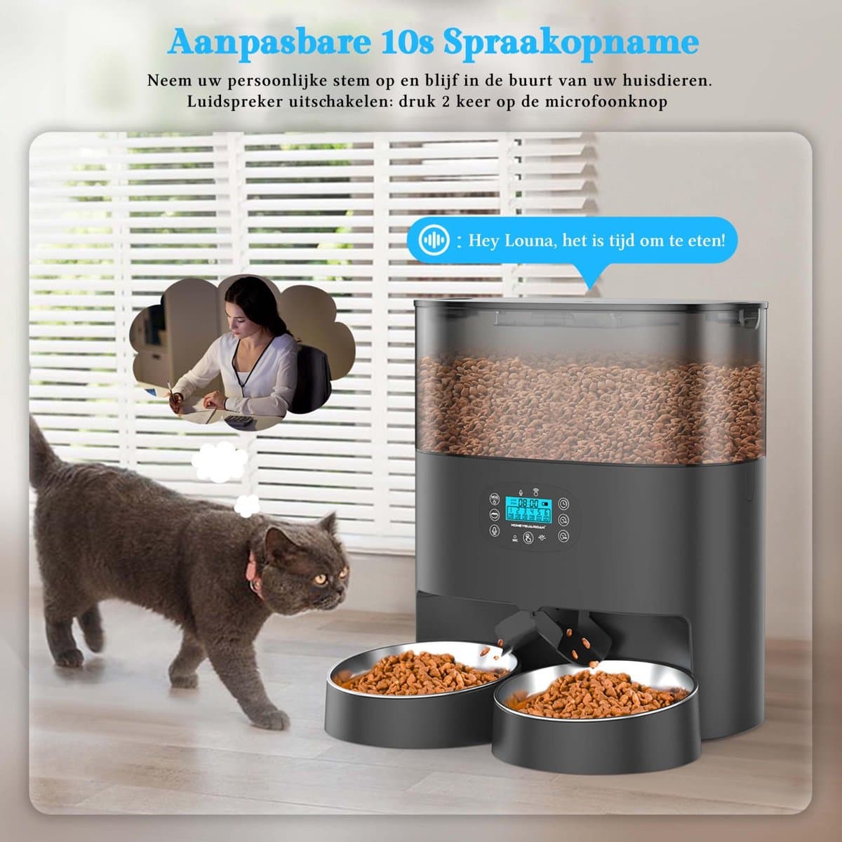 Automatische Voerbak - Kat en Hond - 2-in-1 Voerautomaat - Voerautomaat - Voice Recorder & Timer - Smart App Besturing - Voerdispenser - 6L - Zwart - Honeyguardian thumbnail 6