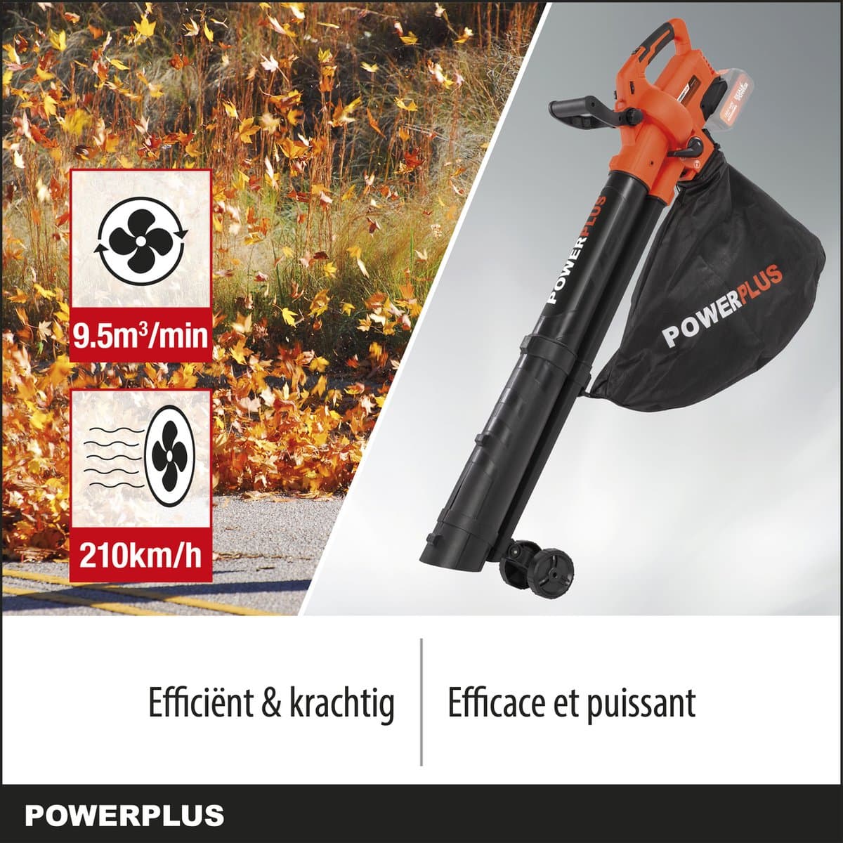 Dual Power Accu-bladblazer POWDPG75270 - Bladblazer op batterij van 40 V, 3-in-1: versnipperen, blazen en zuigen, maximale luchtsnelheid van 210 km/h, met 45 L opvangzak, zonder accu en lader thumbnail 5