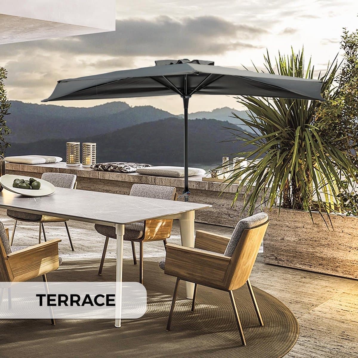 MaxxGarden Balkonparasol - Aluminium parasol - halfrond - Ø 250 cm - Antraciet thumbnail 7