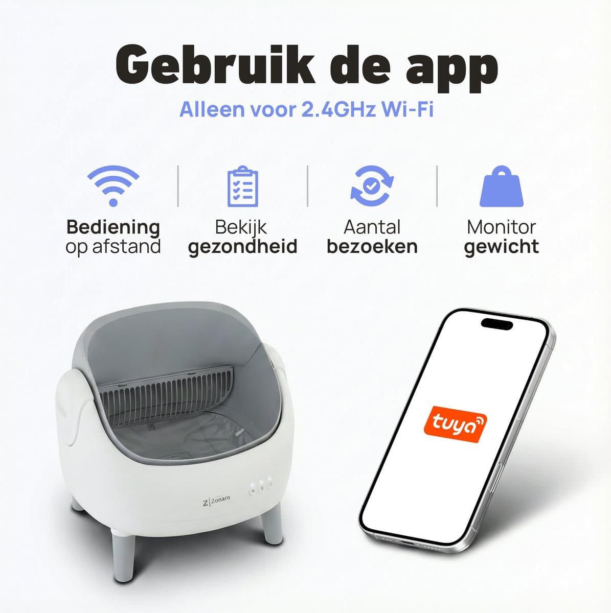 Zonaro Automatische Kattenbak – Zelfreinigende Kattenbak – Elektrische Kattenbak – Robot Kattenbak – XXL – Met App Bediening – Inclusief Kattenbak Mat & Zakken – Wit/Grijs thumbnail 3
