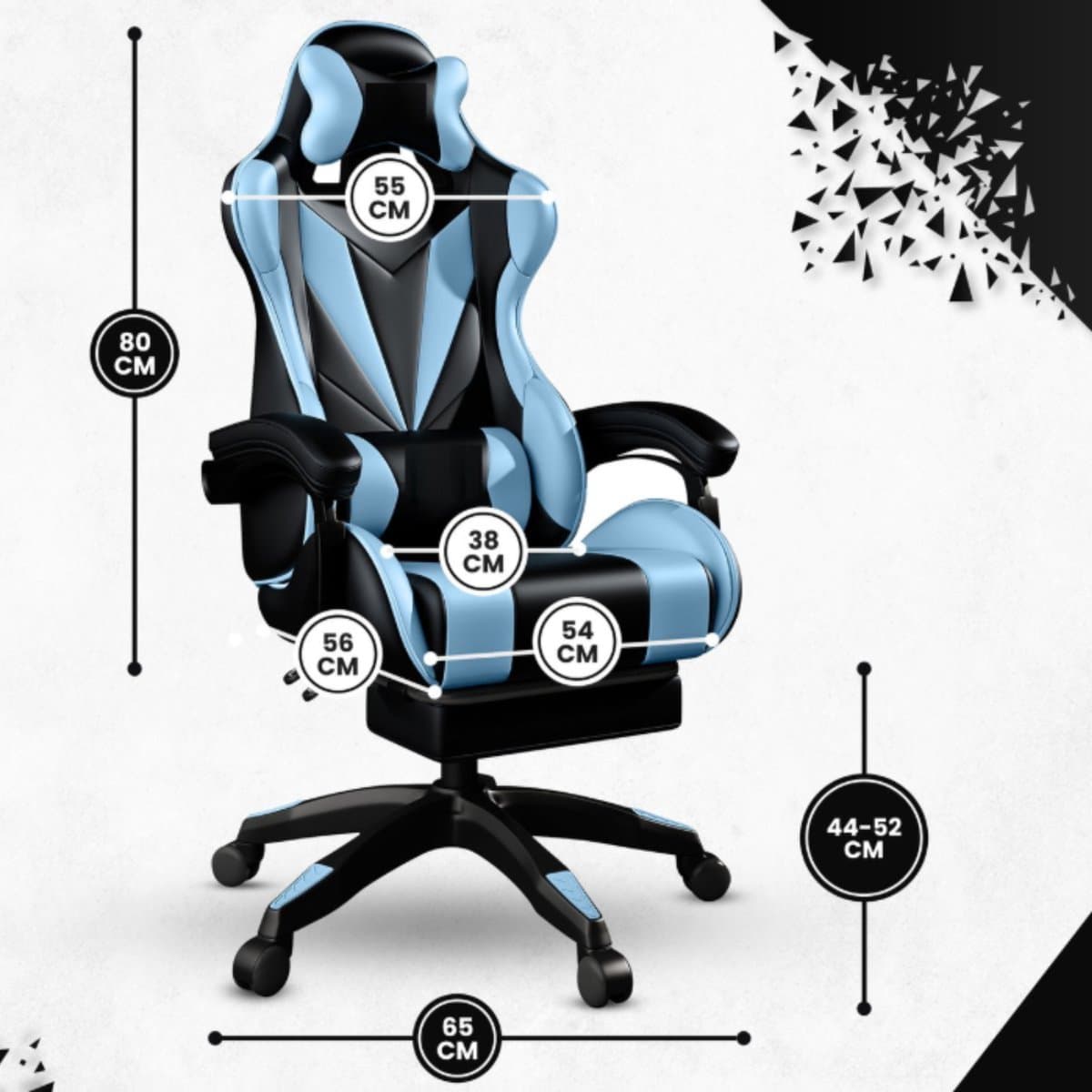 Bayt Gamestoel - Gaming chair - Gamingstoel - Comfort gamer stoel - Zwart en Lichtblauw thumbnail 3