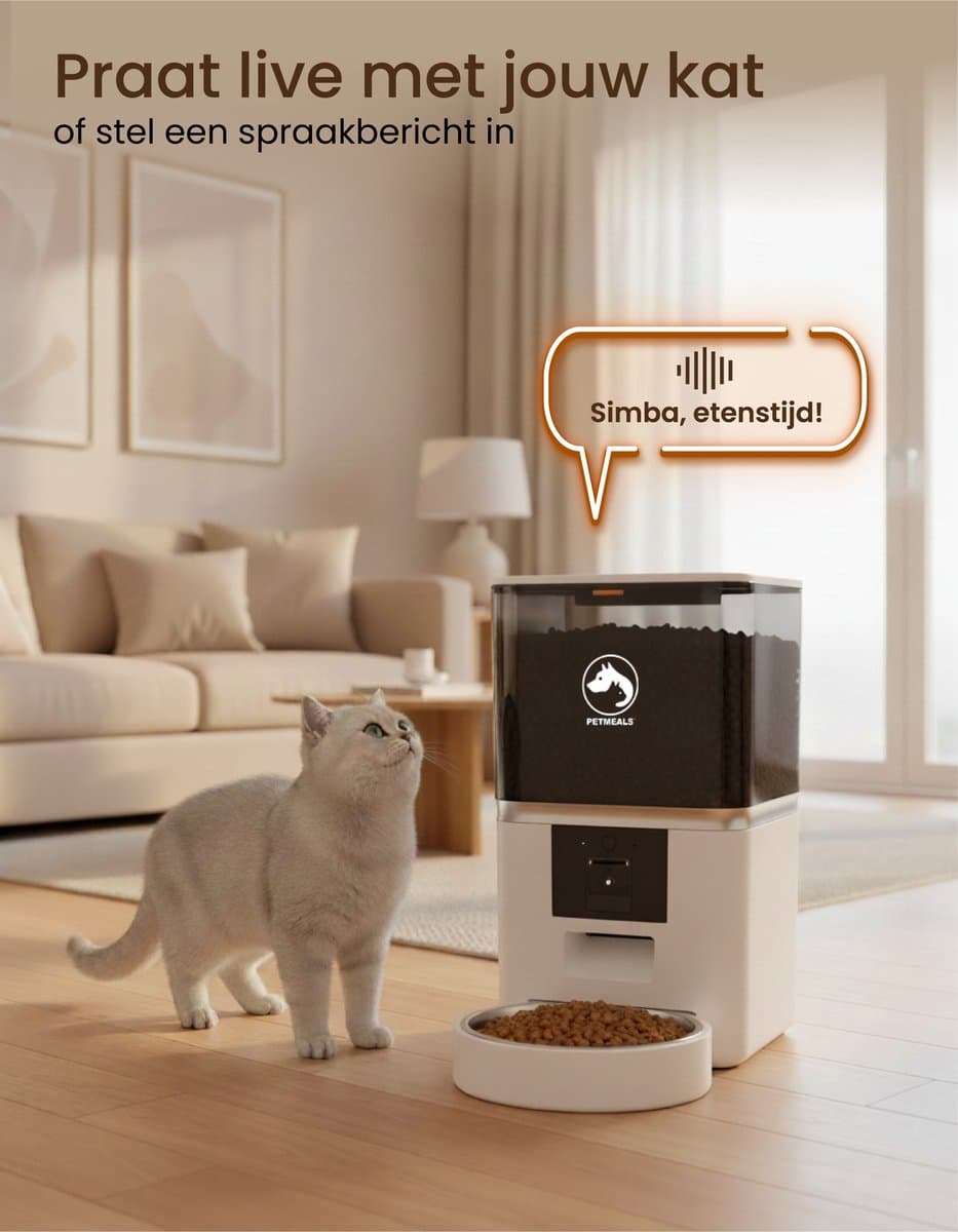 PetMeals® SmartFeed Pro - Automatische Voerbak - Full HD Camera - WiFi & App Bediening - 6L Inhoud - Voor Katten & Honden - Wit thumbnail 4