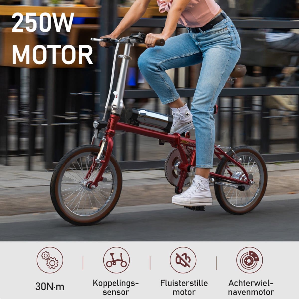 Elektrische Fiets ONESPORT OT02 - Compacte Elektrische Vouwfiets - 36V 5.2Ah Accu - 40 km Actieradius - 16×1.35 inch Banden - Snelle Oplaadtijd 2,5 uur - Ideaal voor Stad en Woon-werkverkeer - Rood thumbnail 3