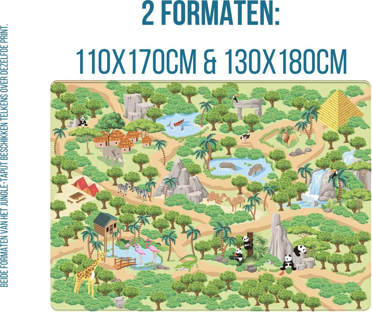 Mats & Joy® Jungle Safari Speelmat 130x180cm - Fluweelzacht - Anti-slip - Wasbaar - Speelmat Baby - Speelkleed Auto - Speeltapijt Kinderen Jungle - Autokleed thumbnail 8