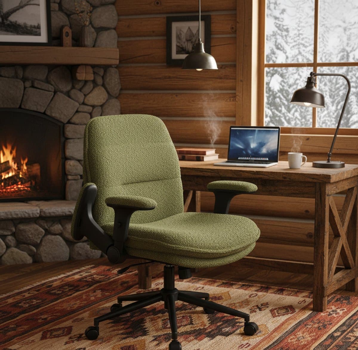Bureaustoel Ergonomisch – Brede Comfort Stoel met Inklapbare Armleuningen, Dikke 15cm Zitting, Verstelbaar – Ideaal voor Thuiswerken, Gaming & Kantoor – Groen – House&Garden thumbnail 3