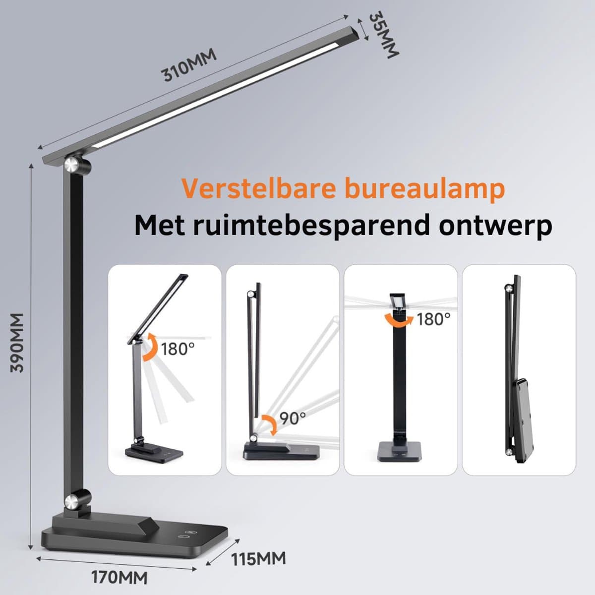 VIN® Bureaulamp led dimbaar daglicht - USB - 15 kleurenfuncties - Daglichtlamp - Touchscreen - Lichttherapielamp - Hobby lamp voor schilderen, puzzelen – UV-Vrij - Tafellamp/lamp staand - Zwart thumbnail 2