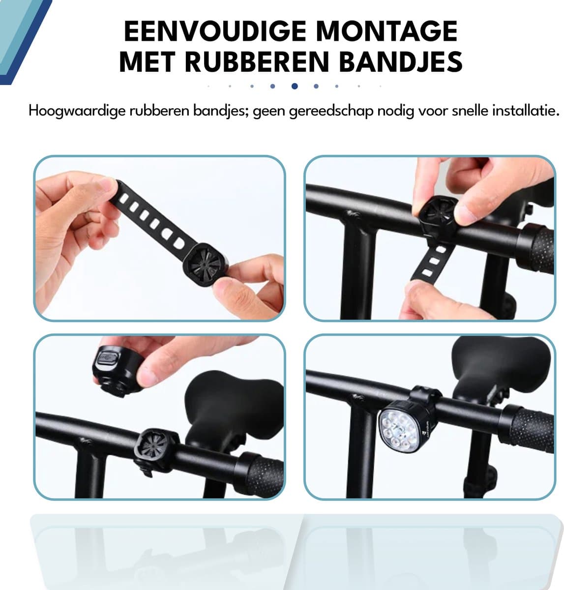 JustValue Fietsverlichting - USB oplaadbaar - Voorlicht & Achterlicht - 8+7 Lichtstanden - IP65 Waterdicht - Led Fietslamp - Valbestendig - Koplamp fiets - Zwart thumbnail 3