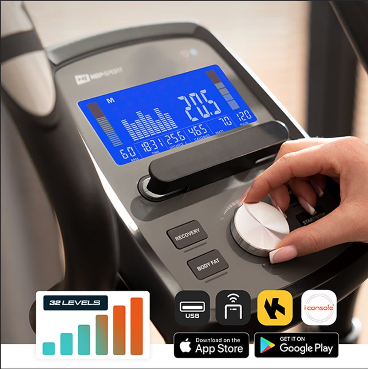 Hop-Sport HS-120C Prim – Crosstrainer – 14 kg Vliegwiel – 32 Weerstandsniveaus – App-Compatibel thumbnail 2