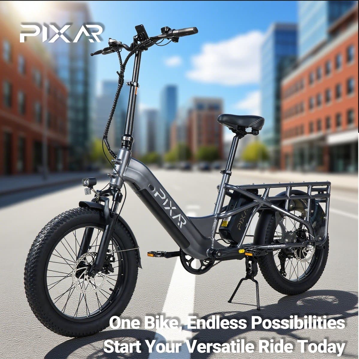 Pixar Plus7 Elektrische Fiets - 250 W Motor - 48V20,4Ah Accu- 20*3″ Dikke Banden - 90 km Maximaal Bereik - Shimano 7-versnellingen - Grijs thumbnail 8