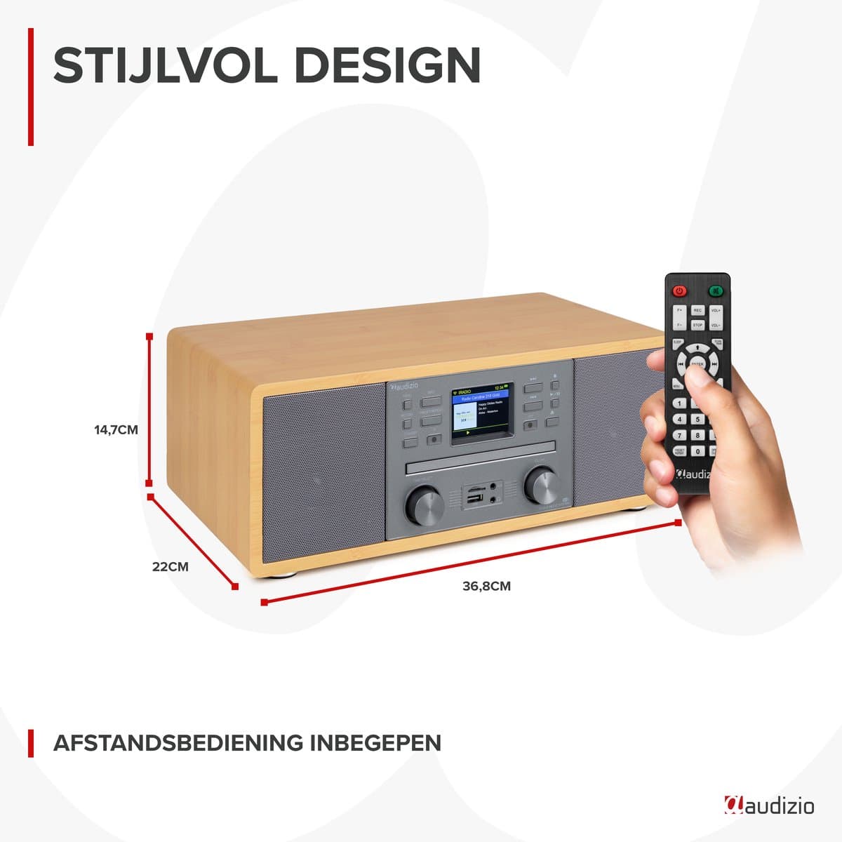 Internetradio - Audizio Avola alles-in-één radio met Bluetooth - DAB+/FM - CD speler - Bamboe thumbnail 8