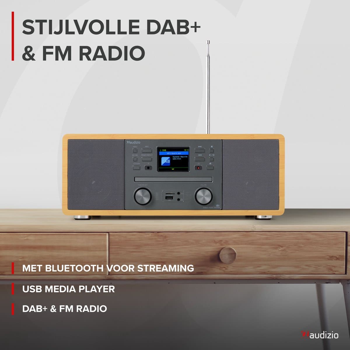 Internetradio - Audizio Avola alles-in-één radio met Bluetooth - DAB+/FM - CD speler - Bamboe thumbnail 3