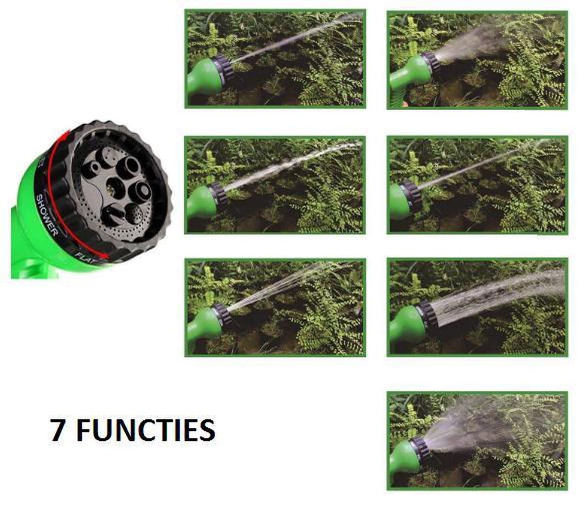 Flexibele Tuinslang – 15 Meter – Uitrekbaar – 7 Sproei Functies - Magische Tuinslag – Elastisch - Lichtgewicht – Uitzetbaar - Tuin Bewatering - Groen – Water Hose thumbnail 2
