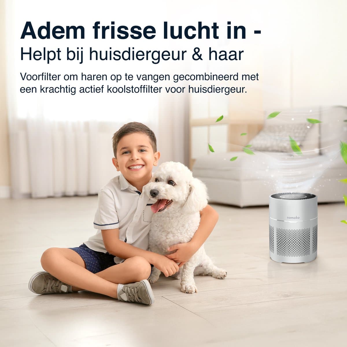 Samako Airflow - Luchtreiniger - Hepa 13 pro filter - Hooikoorts, huisdier allergieën, huisstofmijt - Luchtkwaliteitsindicator - Air purifier- Nederlandse app - Slaapstand thumbnail 7